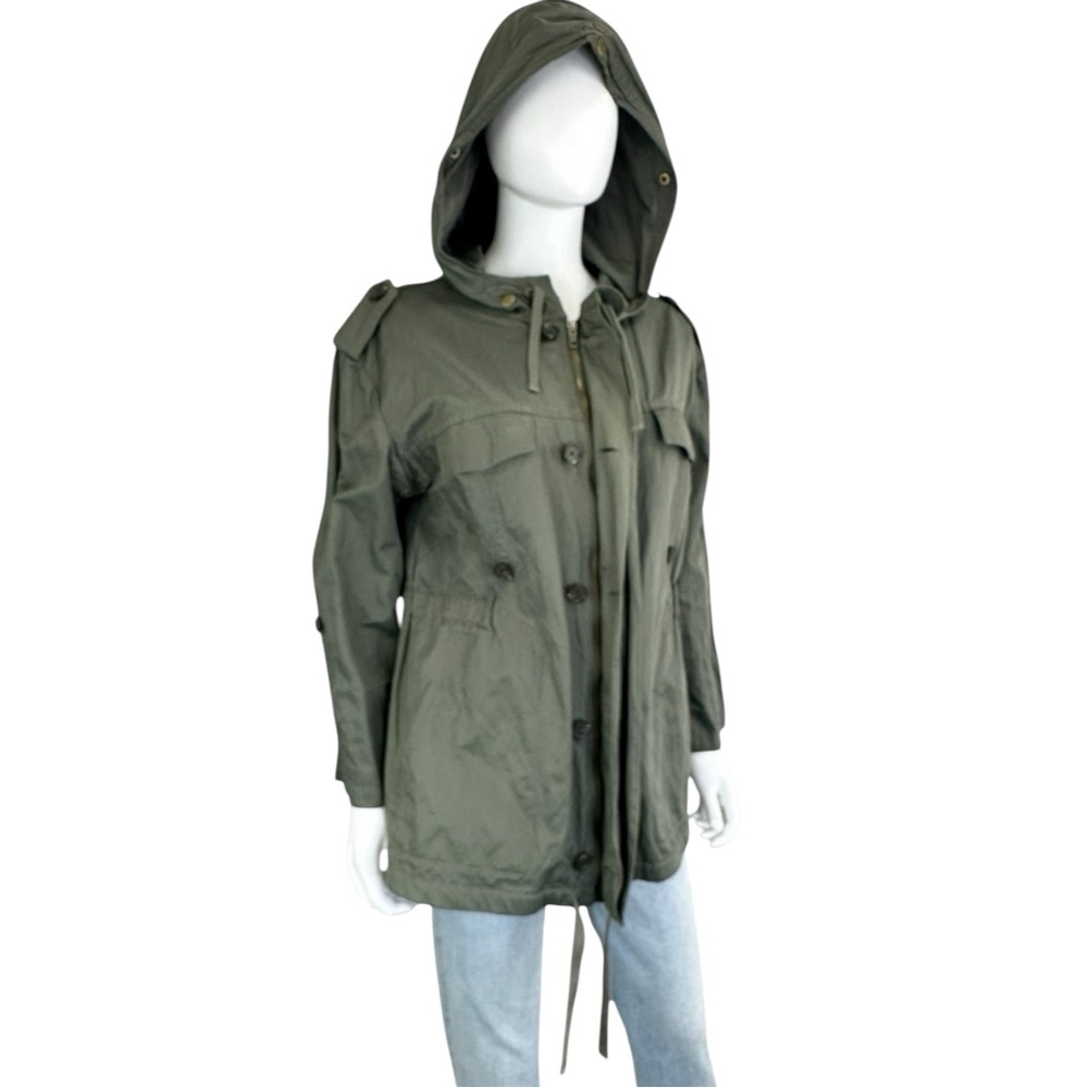 Joie Green Utility Hooded Rain Jacket Size L D0309 - Picture 6 of 14